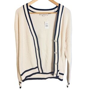 LOFT Cream and Navy Women's Cardigan